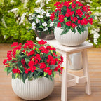 Artificial Impatiens Bouquet Flowers for Outdoors Silk Faux Flowers for Outdoor Impatiens Plants Decor Indoor Planters Kitchen Planters and Balcony Decorations 2PCS (Red)