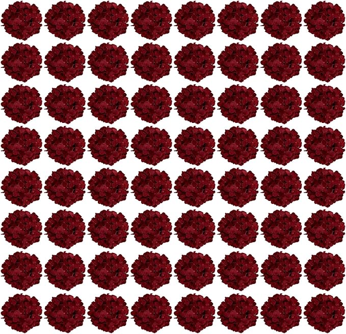 Auihiay 64PCS Burgundy Hydrangea Artificial Flowers, Silk Hydrangea Heads with Stems, Fake Flowers for DIY Wedding Centerpiece, Home, Party, Baby Shower, Garden Decoration (Burgundy)