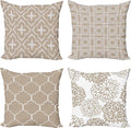 Ambesonne Vintage Throw Pillow Cushion Case Pack of 4, Monochrome Design Grid Trellis Quatrefoil Mesh and Dahlia Flowers Modern Print, Modern Accent Double-Sided Digital Printing, 20", Tan and White