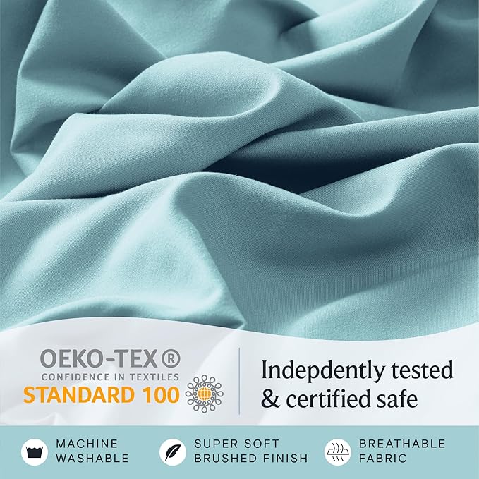 LuxClub 4 PC King Sheet Set, Deep Pockets Wrinkle Free Cooling Bed Sheets Hotel Bedding for Women, Men, Kids & Teens, Includes 1 Fitted Sheet, 1 Flat Sheet and 2 Pillowcases - Silky Soft Aqua