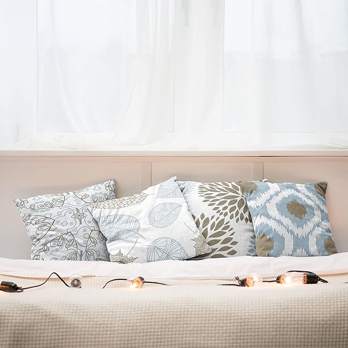 Ambesonne Vintage Throw Pillow Cushion Case Pack of 4, Bohemian Ornamental Leaves Dahlia Pattern Geometric Art Curlicue Motif, Modern Accent Double-Sided Digital Printing, 18", Blue Grey and Cocoa