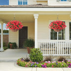 Artificial Fake Hanging Flowers Plants Baskets for Outdoor Decoration, Faux Silk Red Morning Glory in Planter Look Real UV Resistant Artificial Flower for Outside Porch Patio Garden Yard Home Decor