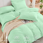 HYMOKEGE Mint Green King Size Comforter Set Seersucker 7 Pieces, All Season Luxury Bed in a Bag for Bedroom, Bedding Set with Comforter, Sheets, Pillowcases & Shams