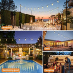 Brightever 150FT Outdoor Lights with Remote, 2700K/4000K/5000K Selectable LED String Lights for Outside with 75+2 ST38 Shatterproof Edison Bulbs, 3 Modes Dimmable Waterproof Hanging Lights for Patio