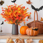 AGIRL 12 Bundles Artificial Fall Flowers Outdoor Indoor Decoration,No Fade Autumn Fake Plastic Plants with Eucalyptus Leaves,Faux Mums for Thanksgiving Garden Front Door Porch Patio Fall Decor