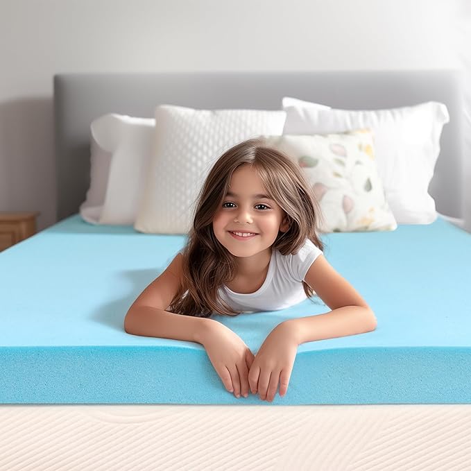 3 Inch Twin XL Memory Foam Mattress Topper Size for College and Dorm, Cooling Gel Infused, Mattress Pad for Pressure Relief, School Essentials, 39x80 Inches, Blue