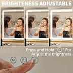 FENNIO 23" x 18" Vanity Mirror with Lights，LED Makeup Mirror，Hollywood Mirror with 3 Color Modes & Adjustable Brightness，Vanity Mirror Gold