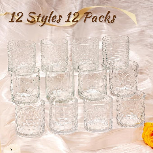 12pcs Assorted Votive Candle Holders - Clear Glass Tea Lights Candle Holder in Bulk, Tealight Candle Holder for Table Centerpiece Wedding Decor Home Decoration