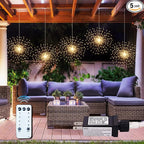 5 Pcs 1000LED Plug in Starburst Sphere Lights,Firework Light 8 Modes Dimmable Remote Control Waterproof Hanging Copper Wire Fairy Light for Patio Party Tent Christmas (Warm White)