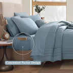 Monbix King Size Comforter Set - 7 Pieces Bed in a Bag King, Dusty Blue Bedding Sets with Comforter, All Seasons Down Alternative Comforter Bed Set with Sheets, Pillowcases & Shams
