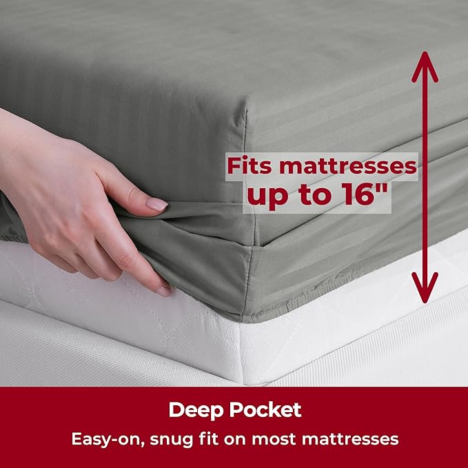 Mellanni Twin Sheets Set - 3 PC Iconic Collection Bedding - Hotel Luxury, Extra Soft, Cooling Bed Sheets - Wrinkle, Fade, Stain Resistant (Twin, Striped Gray/Silver)