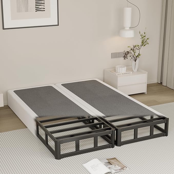 5 Inch Queen Box Spring, Split Design for Easy Setup in Apartments, Heavy Duty Steel Frame, Non-Slip Mattress Base Fabric Cover, Noise Free