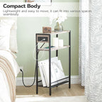 HOOBRO Small Narrow Side Table with Charging Station, Skinny End Table for Small Spaces, Slim Nightstand with USB Ports Outlet, Sofa Beside Table with Storage Shelf, Greige and Black BG102UBZ01
