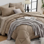 HEVUMYI Khaki & Linen King Comforter Set - 7-Piece All Season Bed in a Bag King, Ultra Soft Bedding Set with Comforter, Flat Sheet, Fitted Sheet, Pillowcases, Pillow Shams