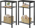 Hoctieon 2-Set 3 Tier End Table, Telephone Table Set of 2, Tall Side Table with Storage Set of 2, Small Nightstand for Small Spaces, Metal Frame, for Living Room, Bedroom, Sofa Couch, Black