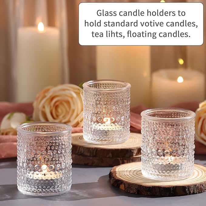 40Pcs Glass Votive Candle Holders, Clear Tea Light Candle Holders Vintage Tealight Candle Holder Bulk for Autumn, Thanksgiving Table Centerpieces, Christmas Decor (Clear)