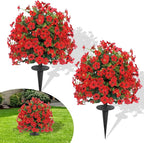 23" Set of 2 Artificial Boxwood Topiary Ball with Violet Flowers with Spikes for Outdoor, UV Resistant Faux Greenery Shrubs, Realistic Fake Bushes Plants for Garden, Yard, Front Porch, Patio Decor