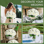 Artificial Roses Bouquets - 8 Bundles Fake Silk Flowers Realistic Faux Florals Bulk for Wedding Bridal Party Baby Shower Event Home Arrangements Centerpieces Decorations (White)