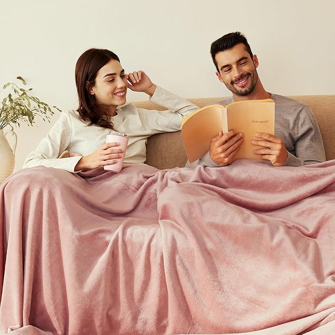 Exclusivo Mezcla Fleece Blanket Twin Size for Bed, Super Soft and Warm, All Season Use, Cozy, Plush, Lightweight, 90x66 Inches, Dusty Pink