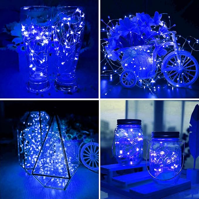ZGWJ 24 Pack Fairy Lights Battery Operated, 7ft 20 Mini LED Fairy String Lights Silver Wire 3 Modes for DIY, Parties, Wedding, Bedroom, Halloween Christmas Decoration Blue