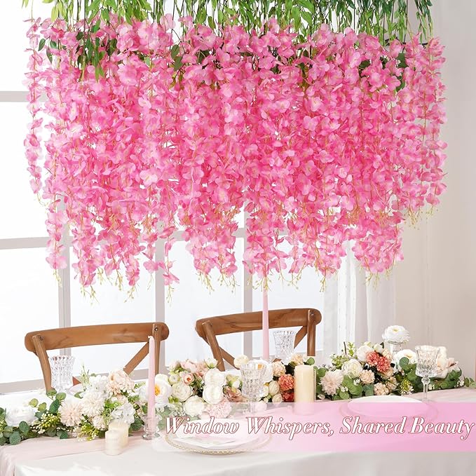 40 Pack Wisteria Hanging Flowers,Hanging Flowers,Fake Wisteria, Hanging Flowers for Decoration,Artificial Flowers,Vines for Bedroom, Wisteria for Wedding Decorations for Home Party(3.6 Ft/Pcs, Pink)