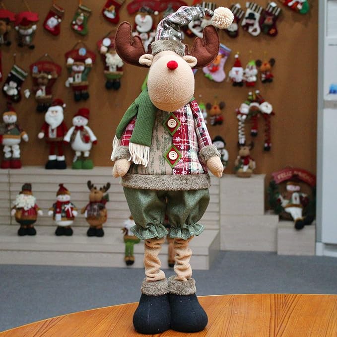 Large Standing Christmas Gnomes, 76CM Extendable Swedish Tomte Elk Gnome Stuffed Plush with Retractable Spring Legs, Scandinavian Christmas Decora Ornaments Holiday Home Decor (Green Elk gnome)