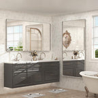 60x28 Matte Bathroom Mirror for Wall, Silver Brushed Framed Bathroom Vanity Mirror, Rectangle Bathroom Nickel Mirror, Rounded Corners, Tempered Glass(Horizontal/Vertical)