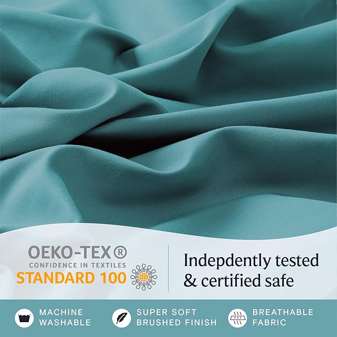 LuxClub 5 PC Split King Sheet Set, Breathable Luxury Bed Sheets, Deep Pockets Wrinkle Free Cooling Sheets Machine Washable Hotel Bedding Silky Soft - Teal Split King