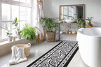 Custom Length Cut to Size Tribal Ethnic Southwestern Inspired Hallway Runner Rug, Non Slip Rubber Backed, 31 inch Wide X Customized Length, Mayan Black, 31 inch X 8 feet
