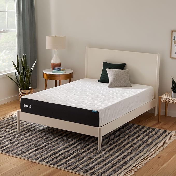 Lucid 10 Inch Memory Foam Mattress - Plush Feel - Infused with Refreshing Bamboo Charcoal and Cooling Gel - Bed in a Box - Temperature Regulating - Pressure Relief - Breathable - Queen Size
