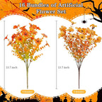 AGIRL 16 Bundles Artificial Fall Flowers Outdoor Indoor Decoration,No Fade Autumn Fake Plastic Plants with Eucalyptus Leaves,Faux Mums for Thanksgiving Garden Front Door Porch Patio Fall Decor