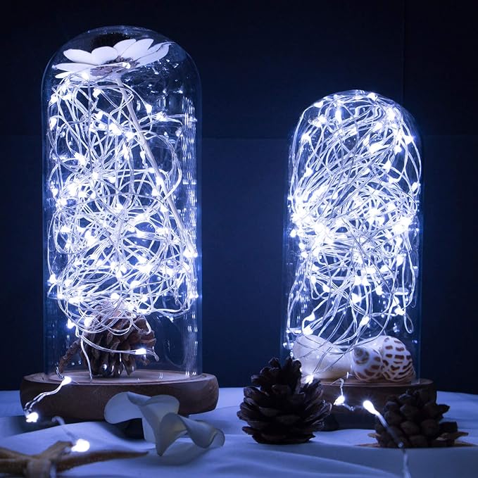 5 Pack Fairy Lights Battery Operated, 7 Feet 20 Led String Lights with Timer, Waterproof Firefly Lights on Silver Wire for Home Party Wedding Christmas Decorations, 6 Hours on/18 Hours Off, Pure White