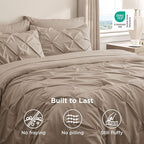 Bedsure Queen Comforter Set Khaki - Bed in a Bag Queen Size Bedding 7 Pieces, GentleSoft™ Pintuck Bed Set Gift for Family, Pinch Pleat All Season Comforter with Sheets, Pillowcases & Shams