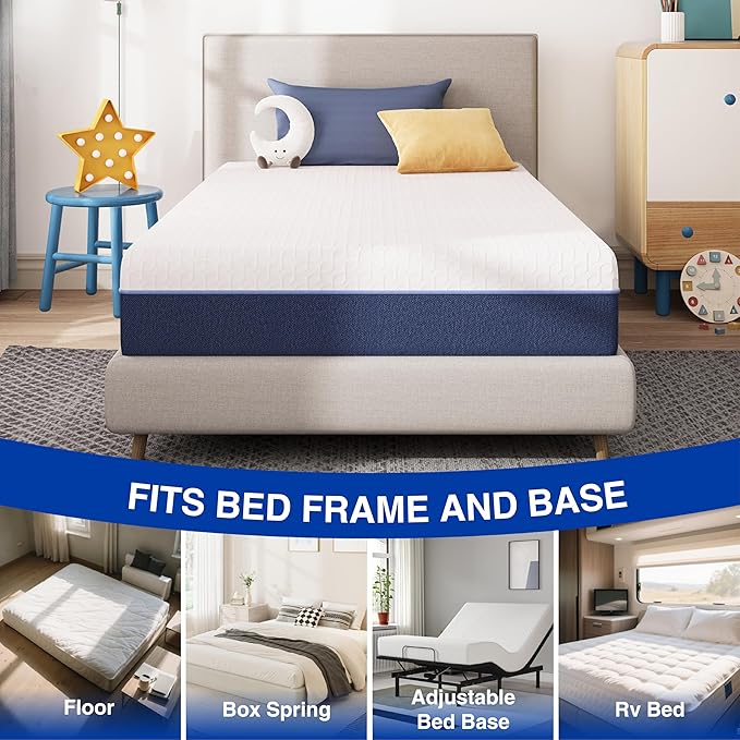 6 Inch Twin Size Mattress for Kids, Gel Cooling Memory Foam Mattress in A Box, Medium Firm Feel for Back Pain Relief, CertiPUR US Certified