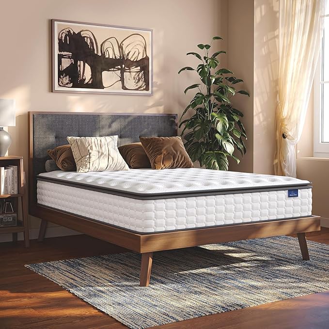 Vesgantti Full Size Mattress, 12 Inch Hybrid Full Mattress in a Box, Pillow Top Double Bed Mattresses, Gel Memory Foam and Pocket Coils Innerspring Mattresses, Pressure Relief, Medium Firm Plush Feel