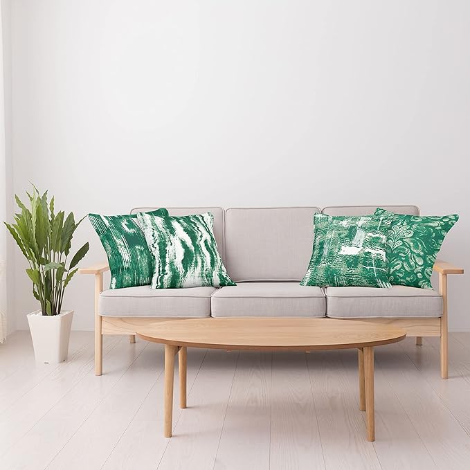 Ambesonne Vintage Throw Pillow Cushion Case Pack of 4, Abstract Grunge Effect Brushstrokes and Waving Striping Stains Paisley Drops, Modern Accent Double-Sided Digital Printing, 18", Forest Green