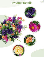 Artificial Cemetery Flowers for Grave: Memorial Day Flowers for Cemetery - Outdoor Grave Decorations - 2 Pcs Purple Violet Mums Bouquets with Vases