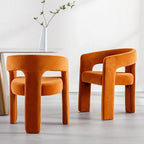 Modern Barrel Dining Chairs Set of 5, Velvet Upholstered Accent Side Chair with Arms Comfy Makeup Vanity Chairs, Dining Living Room Kitchen Chairs, Orange