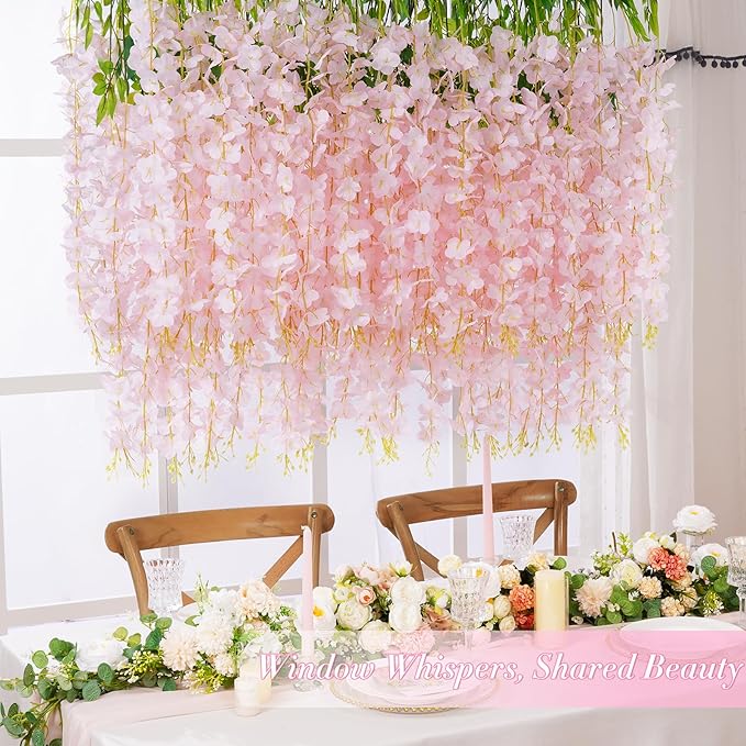 40 Pack Light Pink Wisteria Hanging Flowers, Fake Hanging Flowers for Decoration, Artificial Hanging Flowers,Vines for Bedroom,Flower Garland for Home,Party,Garden, Wall,Wedding Decoration(3.6 Ft/Pcs)