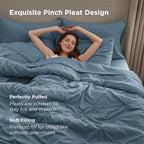 Bedsure King Size Comforter Set Mineral Blue - Bed in a Bag Bedding Set 7 Pieces, GentleSoft™ Pintuck Bed Set Gift for Family, Pinch Pleat Mineral Blue Comforter with Sheets, Pillowcases & Shams