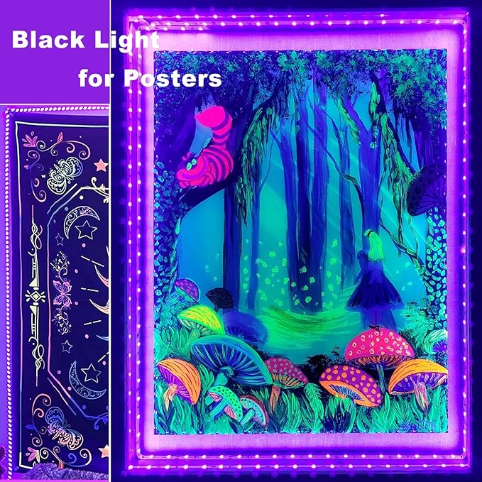 roperry 40ft LED Black Light Strip Kit, 720 Units Lamp Beads, Non-Waterproof Blacklights for Glow Party, Indoor Birthday, Body Paint,Halloween (Indoor)