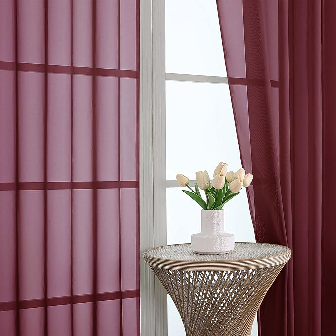 OVZME Burgundy Bedroom Curtains 2 Panel Sets 90 Inch Length, 59 Inch Extra Wide Light Filtering Light Weight Soft Window Treatment Panels for Study Room Living Room Guest Room, 59Wx90L Inches