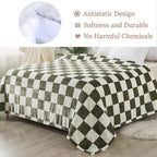 Checkered Twin Size Blanket,66x90 Inches Sage Green Microfiber Soft Cozy Fluffy Warm Hand Made Throw Blankets for Twin/Twin XL Extra Long Bed,Couch, Sofa, Chair, Camping, Picnic,Sage Green