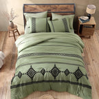 MaiRêve Embroidery King Size Comforter Set Light Olive Green, Farmhouse Western Boho Bedding Set 7 Pieces, All Season Bed in A Bag Comforter Set with Sheets, Pillowcases & Shams