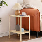 Apicizon 2 Tier End Table, Small Side Table with Solid Wood Legs, Boho Bedside Table with Storage Shelf, Nightstand for Small Spaces, Bedroom, Living Room, Entryway, Easy Assembly, Light Natural
