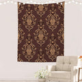 Batmerry Brown Damask Floral Tapestry, Vintage Golden Brown Damask Pattern Wall Art Hanging Decoration Polyester Fiber White Ruffled Around for Dorm Room Bedroom Living Room, 82.7x59.1 inches