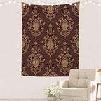 Batmerry Brown Damask Floral Tapestry,Vintage Golden Brown Damask Pattern Wall Art Hanging Decoration Polyester Fiber White Ruffled Around for Dorm Room Bedroom Living Room, 59.1x51.2 inches