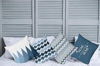 Ambesonne Modern Throw Pillow Cushion Case Pack of 4, Geometric Style Pattern of Triangles Zigzags Love Home Phrase Design, Modern Accent Double-Sided Digital Printing, 18", Petrol Blue and White