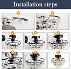 YYJLX Modern Small Crystal Ceiling Light Fixture Mini Black Semi Flush Mount Chandelier Light Fixture for Hallway Bedroom Bathroom Closet e26