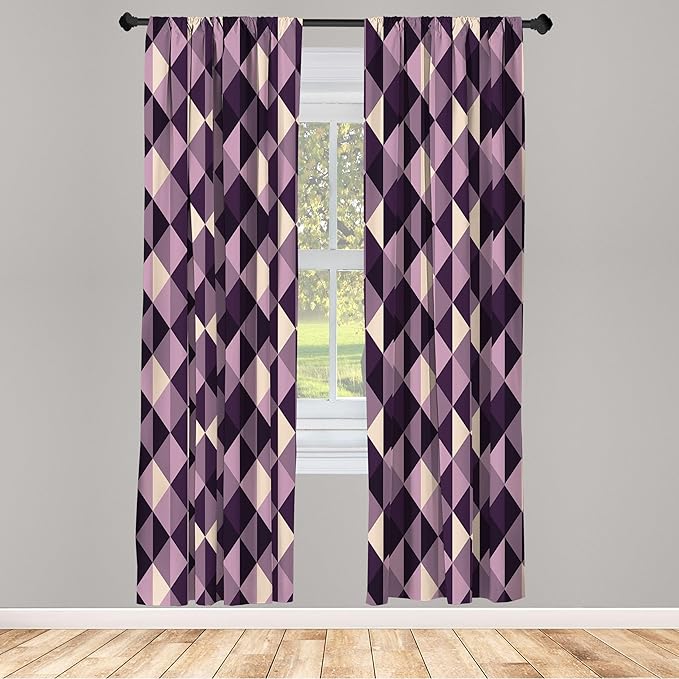 Ambesonne Geometric Window Curtains, Abstract Triangles with Dark and Pale Color Shades, Lightweight Decor 2-Panel Set with Rod Pocket, Pair of - 28" x 95", Dark Purple